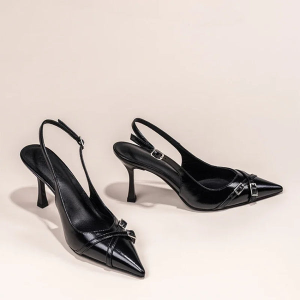 Fashionable Pointed Toe Shallow Mouth New High-heeled Shoes Summer Elegant Buckle Decorated Stiletto Black Women's Shoes NO:602